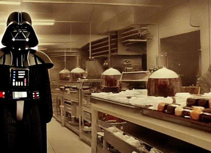 Image similar to film still of Darth Vader working as a chocolatier in the new Star Wars movie, 4k