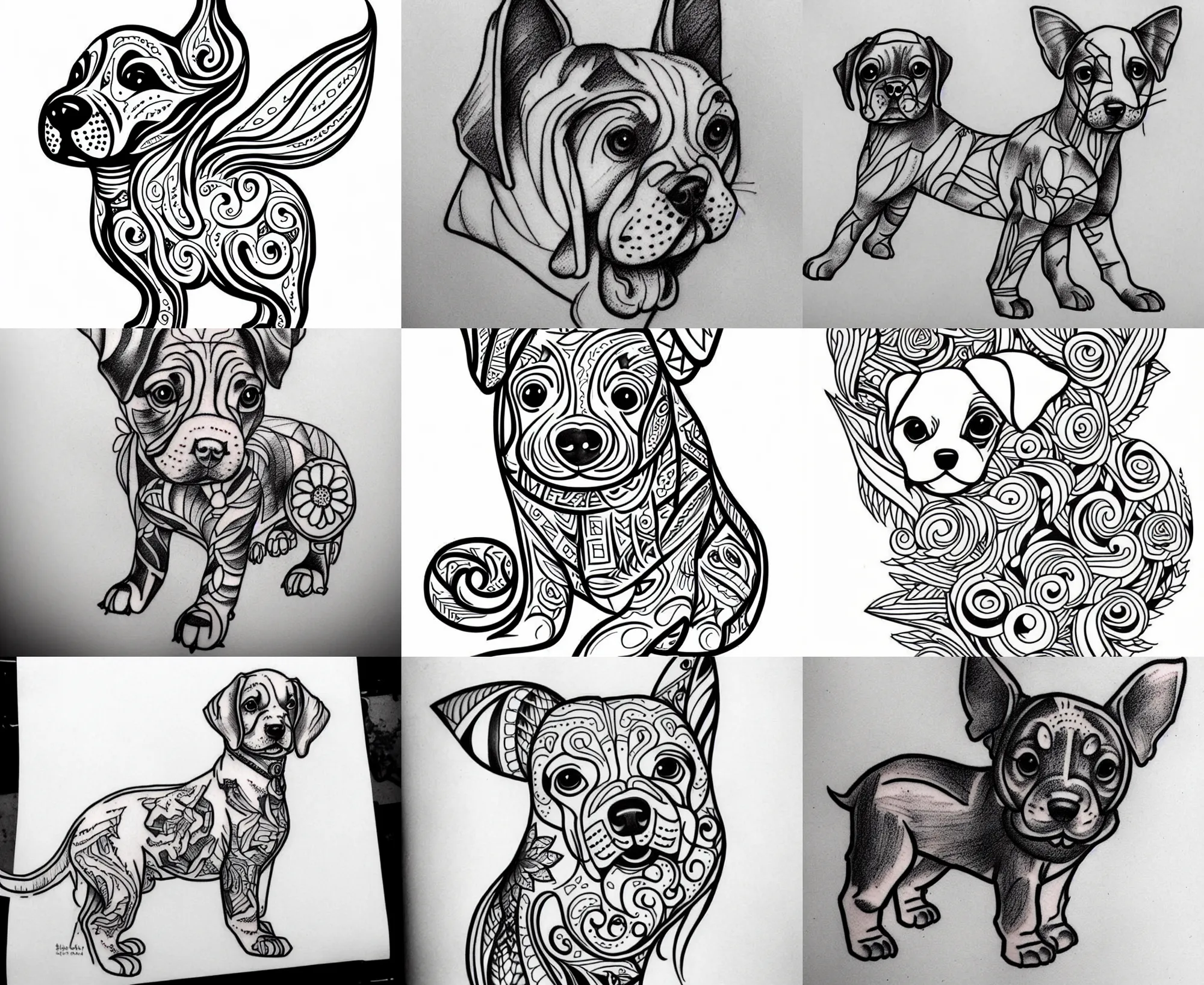 Image similar to Tattoo Design line sketch adorable full body Puppy, bold strong lines very highly aesthetic