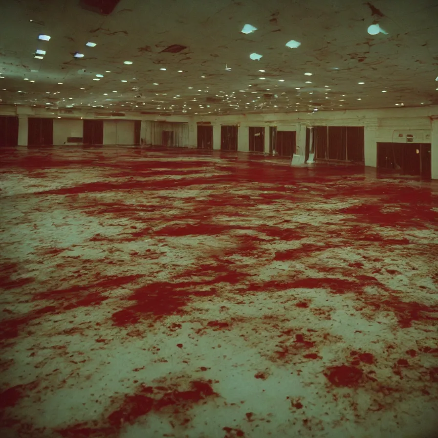 Prompt: 7 0 s movie still of an empty soviet ballroom flooded with blood, cinestill 8 0 0 t 3 5 mm, heavy grain, high quality, high detail