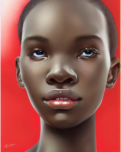 Image similar to portrait of Alek Wek as Anime girl cute-fine-face, full body! pretty face, realistic shaded Perfect face, fine details. Anime. realistic shaded lighting by Ilya Kuvshinov Giuseppe Dangelico Pino and Michael Garmash and Rob Rey