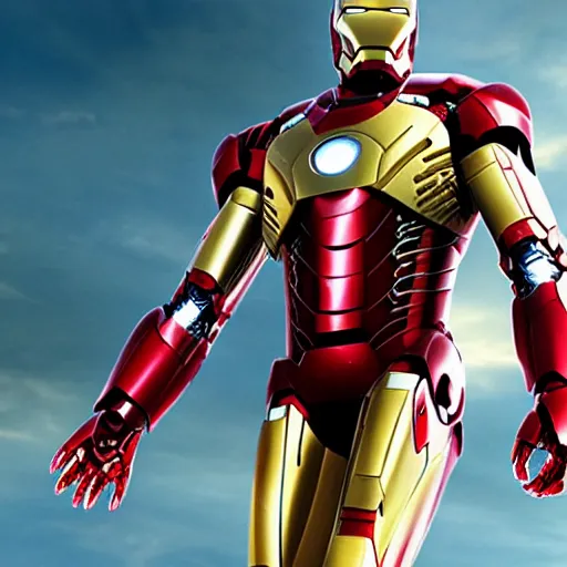 Image similar to a still from the movie iron man, starring kevin sorbo as iron man. movie still, 4 k.