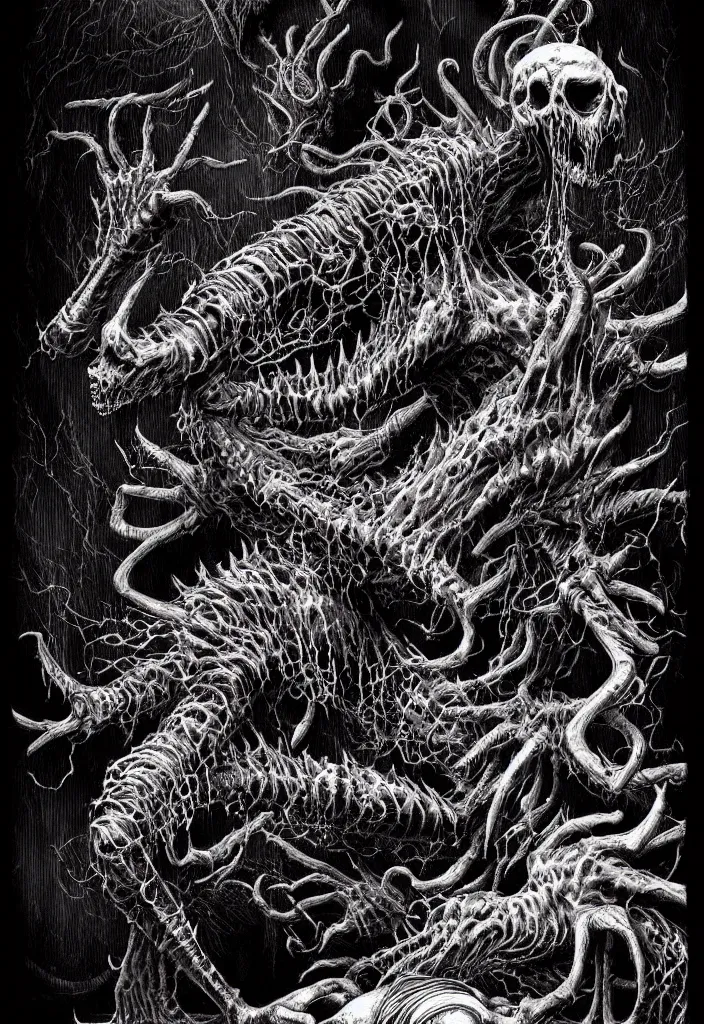 Image similar to a strange eerie magical scary creature in an eerie uncanny hell, transluscent neon, horror, concept art, detailed, intricate, award - winning, cinematic, by kentaro miura