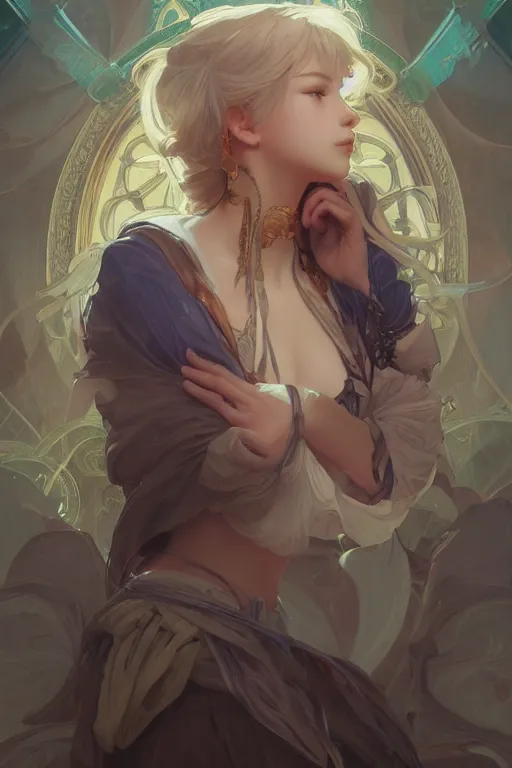 Image similar to final fantsy, digital painting, portrait , cinematic lighting, highly detailed, artstation, concept art, illustration, smooth, sharp focus, editor's pickup, trending on artstation, trending on deviantart, alphonse mucha, WLOP, Akihiko Yoshida