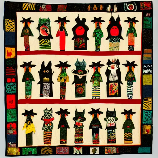 Image similar to folk art quilt with a rodent theme, museum of modern art, new york