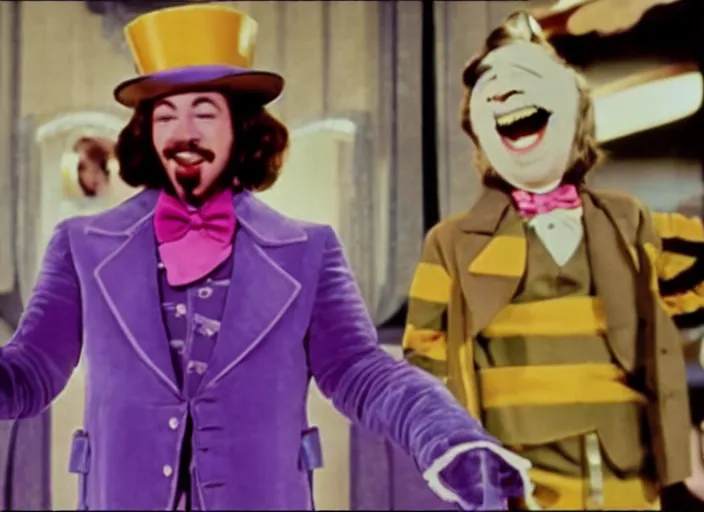 Prompt: film still of Post Malone as Willy Wonka in Willy Wonka and the Chocolate Factory 1971