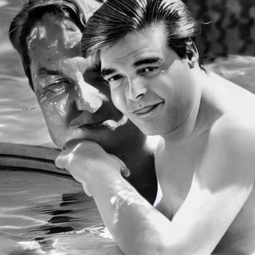 Image similar to black and white photo tom jobim in a pool with vinicius de moraes