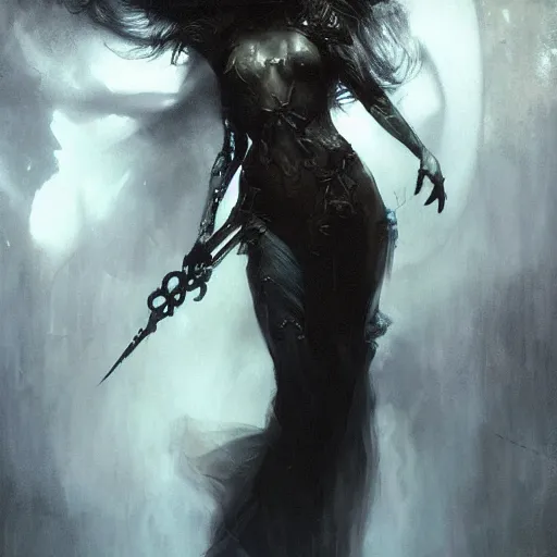 Image similar to dark goth queen, dark fantasy, backlit, hyperrealistic portrait, art of elysium by jeremy mann and alphonse mucha, fantasy art, photo realistic, dynamic lighting, artstation, full figure poster, volumetric lighting, very detailed face, 4 k, award winning