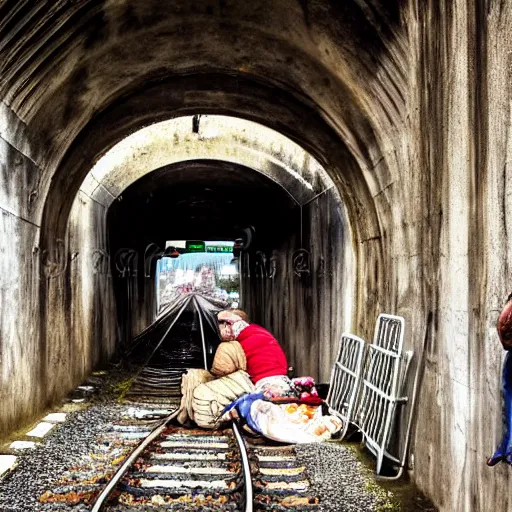 Image similar to poor people life under railway bridge, award winning, realistic, 2 0 0 0 p, hyper details, by steve mccury, best on adobe stock, cinematic, detailed place and people, 3 5 mm lens