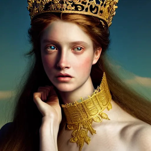 Prompt: photographic portrait of a stunningly beautiful princess renaissance female, with a golden ornate crown, in soft dreamy light at sunset, contemporary fashion shoot, by edward robert hughes, annie leibovitz and steve mccurry, david lazar, jimmy nelsson, extremely detailed, breathtaking, hyperrealistic, perfect face, octane render