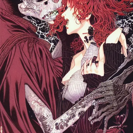 Image similar to vampire kiss, by yoichi hatakenaka, masamune shirow, josan gonzales and dan mumford, ayami kojima, takato yamamoto, karol bak