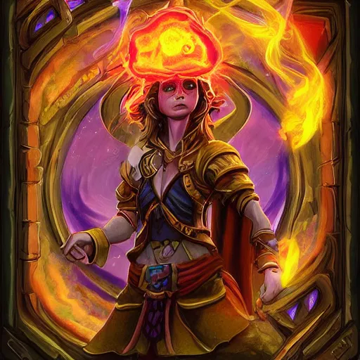 Image similar to giant eye magic spell, magic spell surrounded by magic smoke, some floating magic cards in the background, hearthstone coloring style, epic fantasy style art, fantasy epic digital art