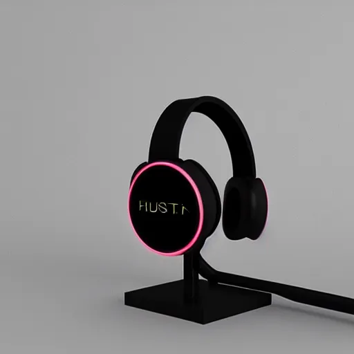 Image similar to product still of headphone stand, futuristic, techno, cyberpunk, product design, 3 d render, concept, fun, swag