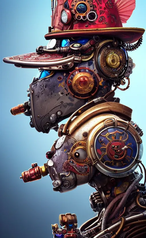 Prompt: portrait of a fish with a fireman hat, robot steampunk, floral! horizon zero dawn machine, intricate, elegant, highly detailed, ray tracing, digital painting, artstation, concept art, clear sky, extremely detailed, fantasy, smooth, sharp focus, illustration, art by artgerm and greg rutkowski and alphonse mucha, 8 k