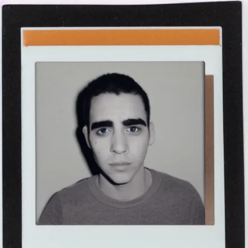 Image similar to A guy with a giant eyebrow looking at the camera, polaroid photo, award winning