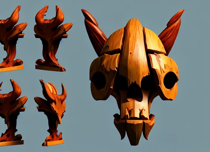 Image similar to festeroot wooden treant skull head, stylized stl, 3 d render, activision blizzard style, hearthstone style, darksiders art style