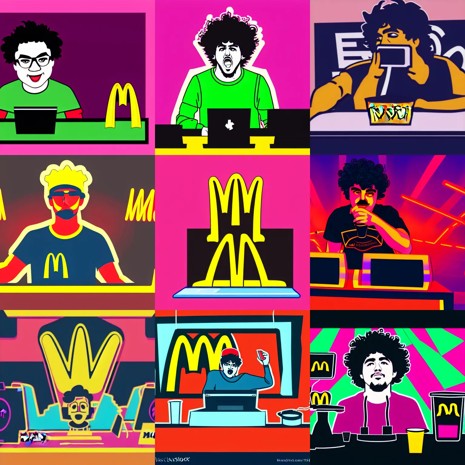 Prompt: photograph of Virtual Riot DJing at a McDonalds, 8K resolution, vector based illustration, high detail
