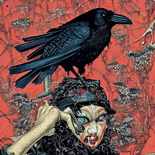 Prompt: portrait of crazy the crow, symmetrical, by yoichi hatakenaka, masamune shirow, josan gonzales and dan mumford, ayami kojima, takato yamamoto, barclay shaw, karol bak, yukito kishiro