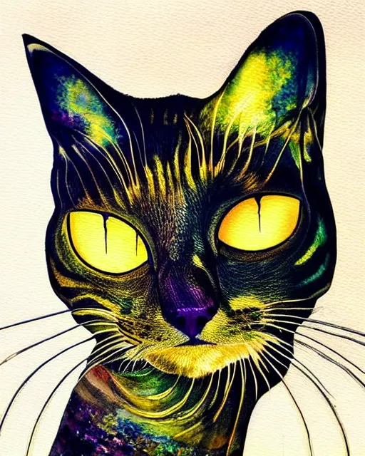 Prompt: portrait of a cat's head inside an upside down light bulb, kintsugi, modern fine art, intricate, elegant, subsurface scattering, highly detailed pop art painting, organic acrylic flow art, psychedelic fractal art, acrylic art, watercolor, featured on deviantart