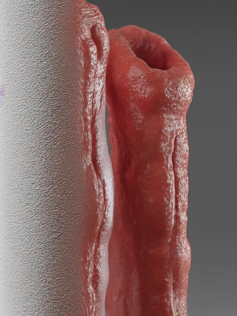 Image similar to a straight smooth vertical tube with the texture of human skin, highly realistic, hyper-real, 4k, Octane render