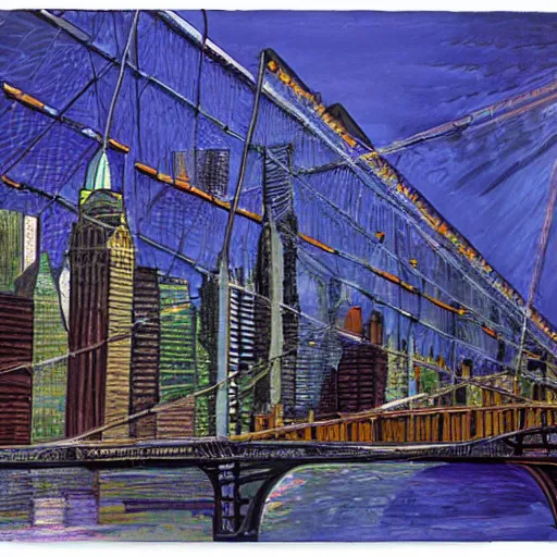 Prompt: symbolic view along the brooklyn bridge, by joseph stella