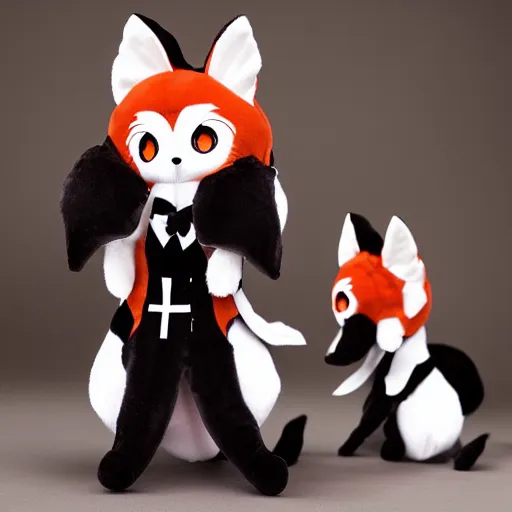 Image similar to cute fumo plush fox girlboss, floppy ears, gothic maiden, alert, furry anime, smile