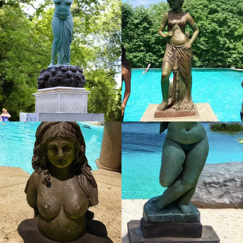 Prompt: Teresa was swimming and she found a statue of the goddess Atheneia