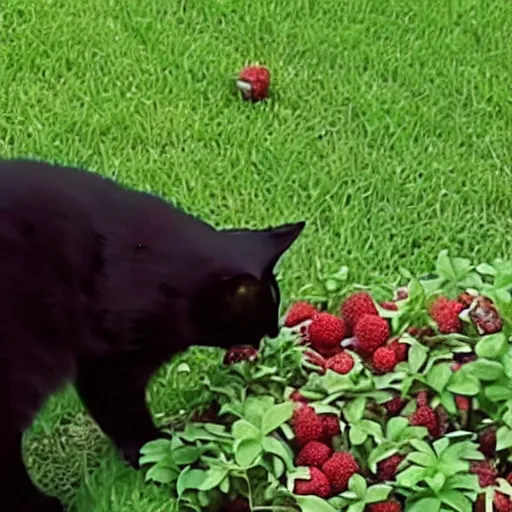 Image similar to cctv footage of a cat eating berries in backyard last night. caught on camera