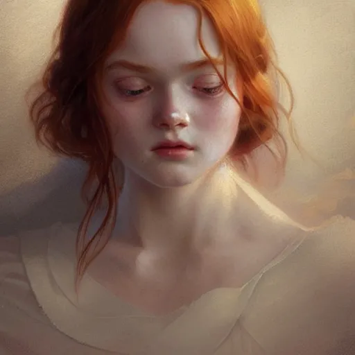 Prompt: beautiful natural Sadie Sink, intricate, early 20s, elegant, highly detailed, digital painting, artstation, concept art, sharp focus, illustration, art by artgerm and greg rutkowski and alphonse mucha and loish and WLOP