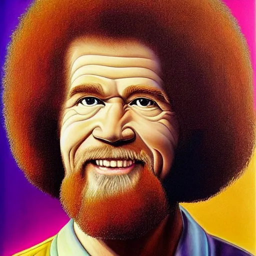 Prompt: bob ross painting but it's by alex grey