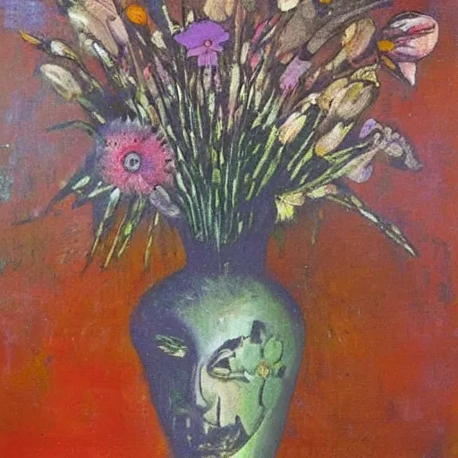 Image similar to impressionist vase of flowers by giger