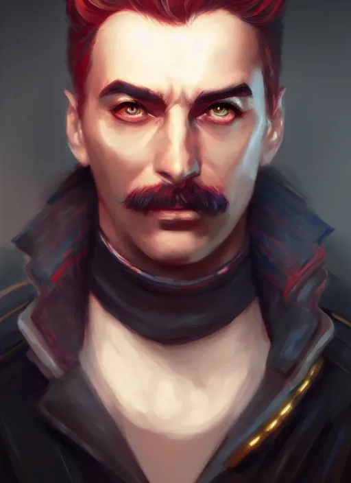 Image similar to « a portrait o cyberpunk joseph stalin, glowing eyes, a digital painting by charlie bowater, featured on cgsociety, fantasy art, behance hd, wiccan, artstation hd »