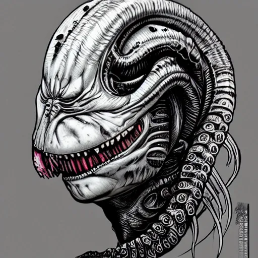 Prompt: lofi scorn giger alien venom joker lovecraftian lovecraft portrait, side view, octopus, Pixar style, by Tristan Eaton Stanley Artgerm and Tom Bagshaw.