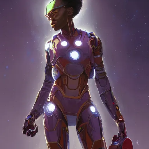 Prompt: highly detailed an african american woman in with the ironman random suit from the future gta v, stephen bliss, unreal engine, fantasy art by greg rutkowski, loish, rhads, ferdinand knab, makoto shinkai and lois van baarle, ilya kuvshinov, rossdraws, tom bagshaw, global illumination, radiant light, detailed and intricate environment