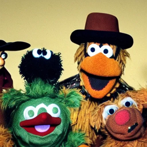 Image similar to An intervention for Fozzie Bear, sad, dark