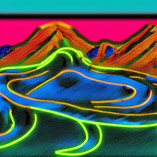 Image similar to a neon sign depicting the arizona desert, digital art, highly detailed, realistic, bright colors, 8 k