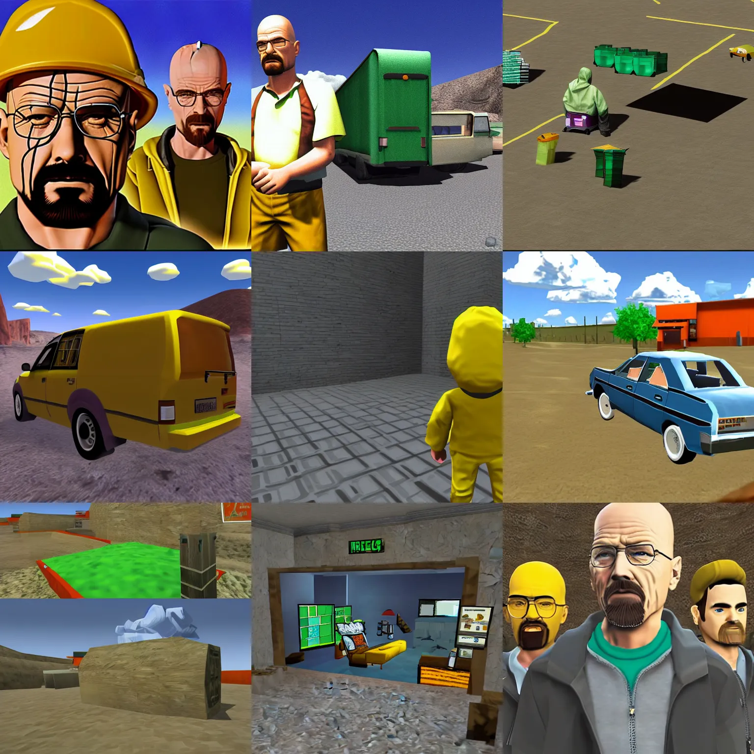 Prompt: Breaking bad with N64 graphics, 3d