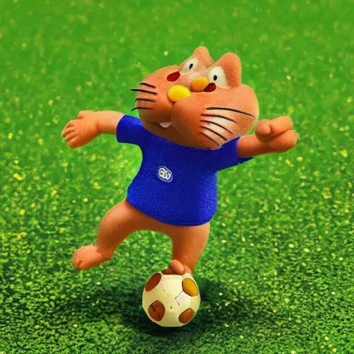 Image similar to garfield play soccer in milky way, 8 k, super detailed