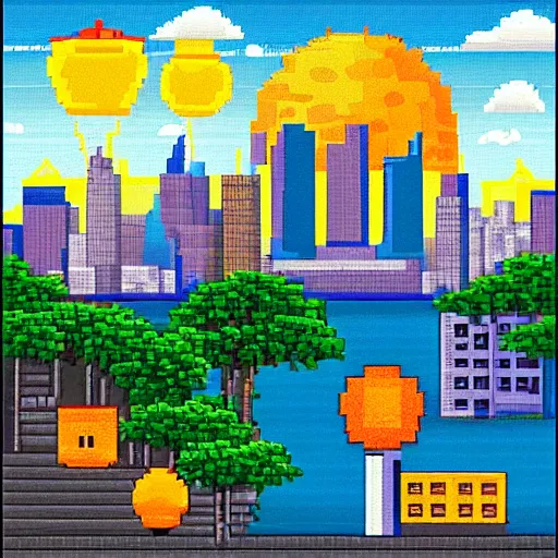 Image similar to pixel art of a sunny day in New York