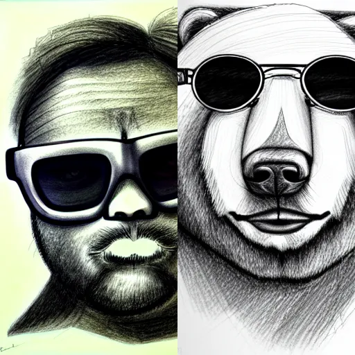 Prompt: portrait of grizli bear in sunglasses, studio light, realistic, ink, line drawing, sketch, fineart