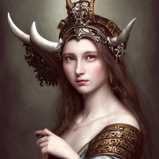 Prompt: A masterpiece ultrarealistic ultradetailed portrait of a Incredibly beautiful angel princess with Royal Tevton Knight Skull Full Iron Closed Helmet with Big Iron Bull Horns . baroque renaissance girl in the night forest. medium shot, intricate, elegant, highly detailed. trending on artstation, digital art, by Stanley Artgerm Lau, WLOP, Rossdraws, James Jean, Andrei Riabovitchev, Marc Simonetti, Yoshitaka Amano. background by James Jean and Gustav Klimt, light by Julie Bell, 4k, porcelain skin.