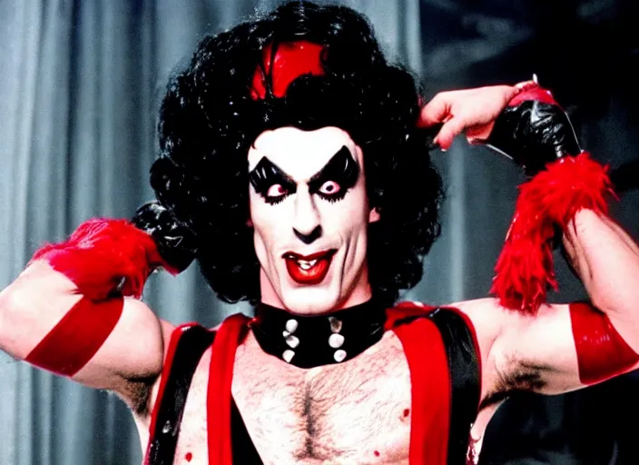 Image similar to film still of jordan peterson as frank n. furter in the rocky horror picture show movie ( 1 9 7 5 )