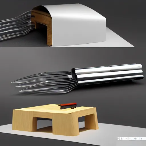 Image similar to drawing of innovative concept kitchen tools by Japanese engineers, blade runner style, 3d, photorealism