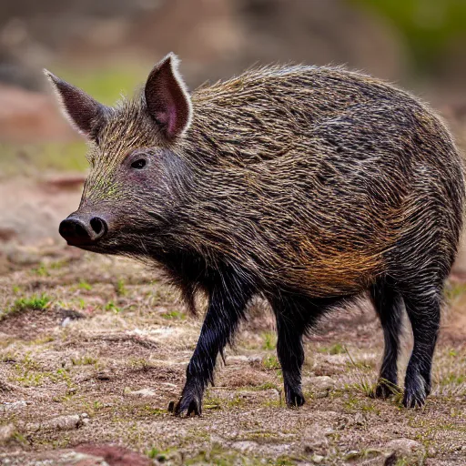 Image similar to photorealistic photograph of rainbow-colored wild boar by Suzi Eszterhas, photorealism, photorealistic, realism, real, highly detailed, ultra detailed, detailed, f/2.8L Canon EF IS lens, Canon EOS-1D Mark II, Wildlife Photographer of the Year, Pulitzer Prize for Photography, 8k