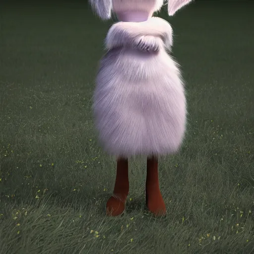 Image similar to beautiful fit female anthropomorphic rabbit wearing dress, full body, furry, ultra realistic, vray, 5 5 mm