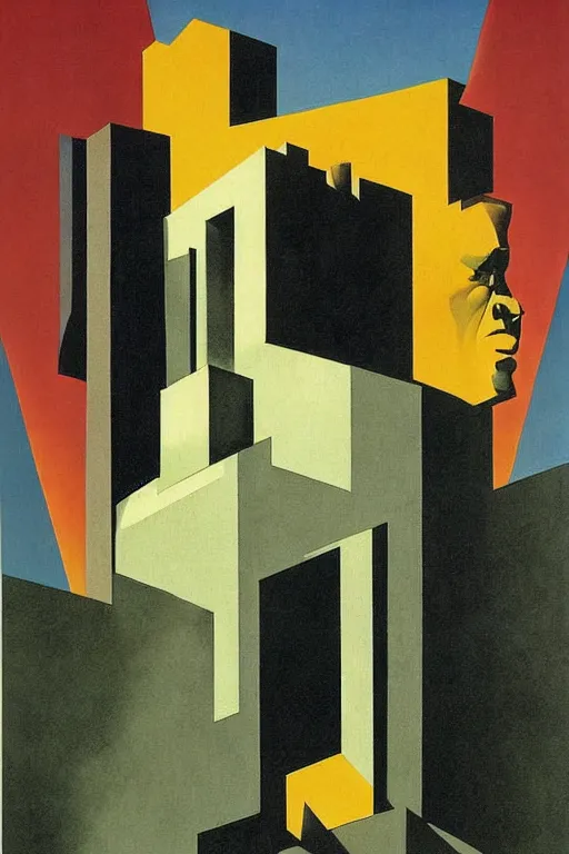 Image similar to Bauhaus Poster by Richard Corben, by René Magritte, surrealism, gothic, baroque