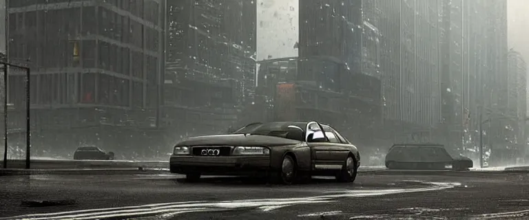 Prompt: Audi A4 B6 Avant (2002) chased by the mafia, a gritty neo-noir, dramatic lighting, cinematic, establishing shot, extremely high detail, photorealistic, cinematic lighting, artstation, by simon stalenhag, Max Payne (PC) (2001) winter new york at night, dark night, bright lights, eldritch horror