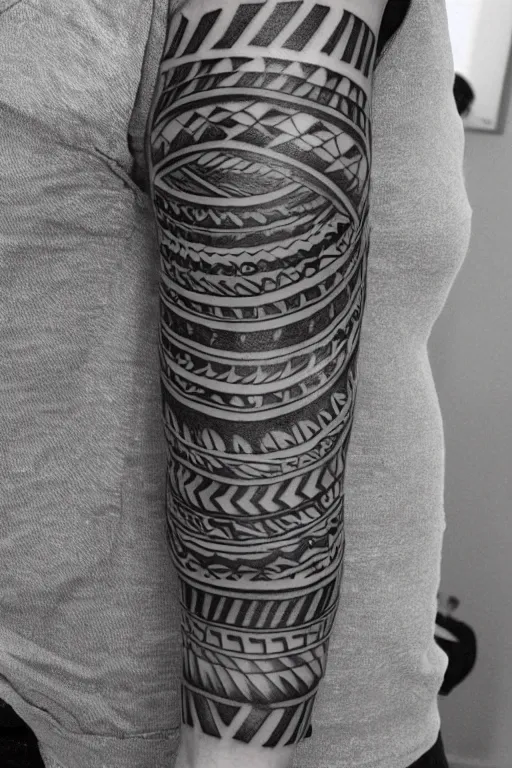Prompt: thin swirling tribal tattoo concept, black and white