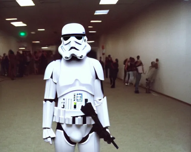 Prompt: stormtrooper frat part, disposable camera, cdx