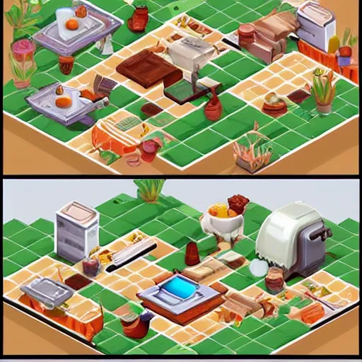 Image similar to isometric tileset for a cooking game