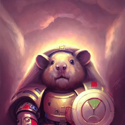 Image similar to cute little anthropomorphic Guinea Pig Space Marine, tiny, small, short, Space marine, cute and adorable, pretty, beautiful, DnD character art portrait, matte fantasy painting, DeviantArt Artstation, by Jason Felix by Steve Argyle by Tyler Jacobson by Peter Mohrbacher, cinema